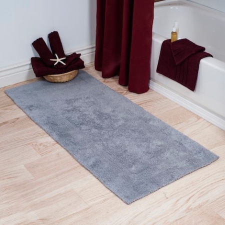 Hastings Home 100-percent Cotton Bath Mat 24x60 Long Bathroom Runner, Reversible, Soft, Absorbent, Rug, Silver 754380KFK